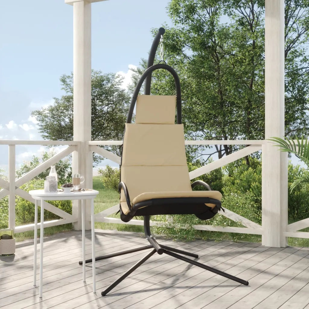 Sedia Dondolo Giardino con Cuscino Crema Tessuto Oxford Acciaio CFW3787156