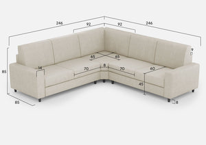 Divano Angolare 5 Posti 246x246x85 cm Sakar in Tessuto Latte