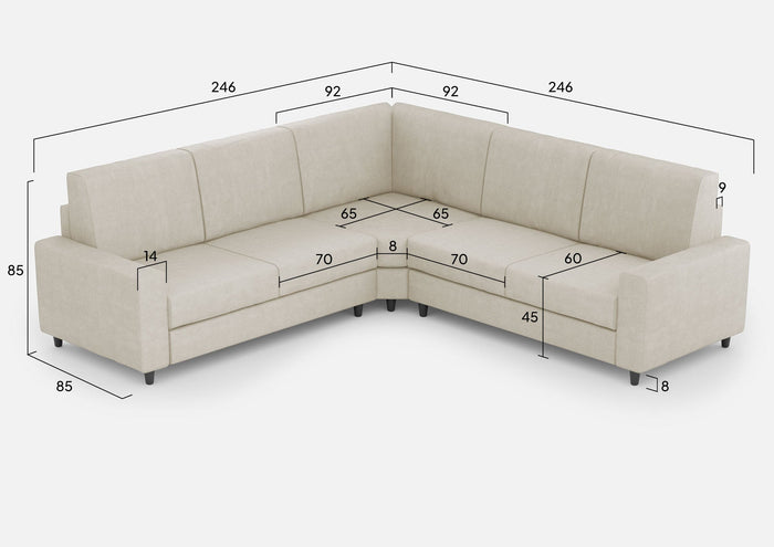 Divano Angolare 5 Posti 246x246x85 cm Sakar in Tessuto Latte