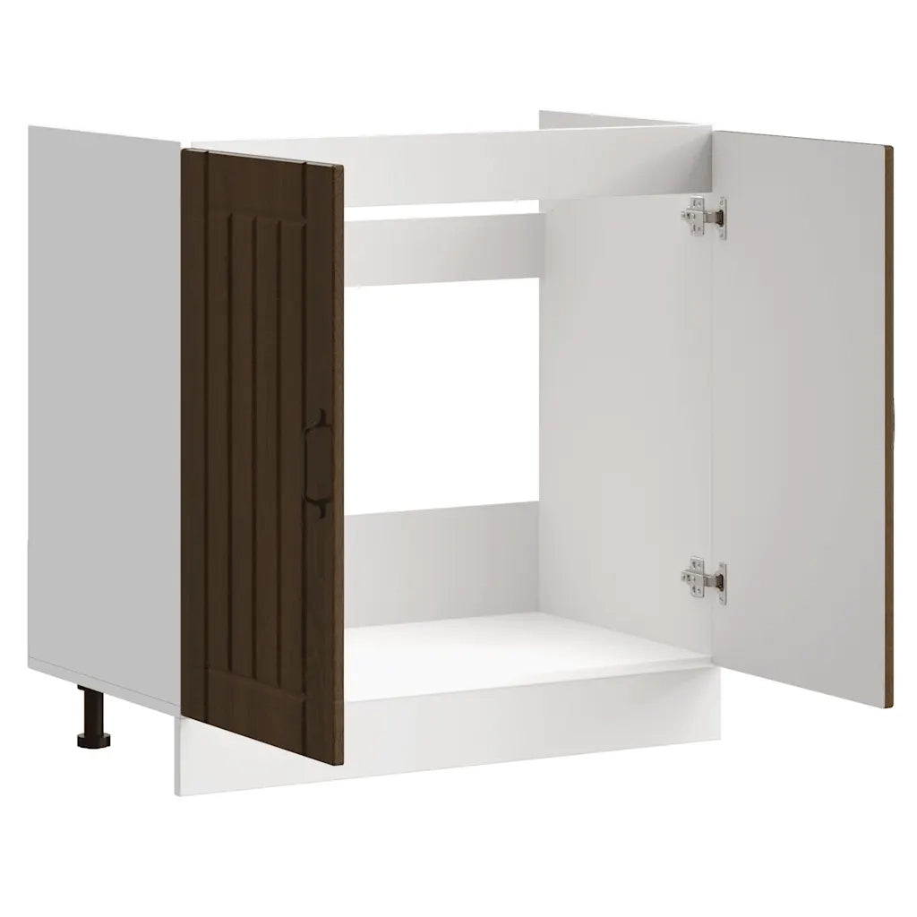 Pensile da cucina | Mobile Base Lavello Lucca Rovere Marrone in Legno Multistrato