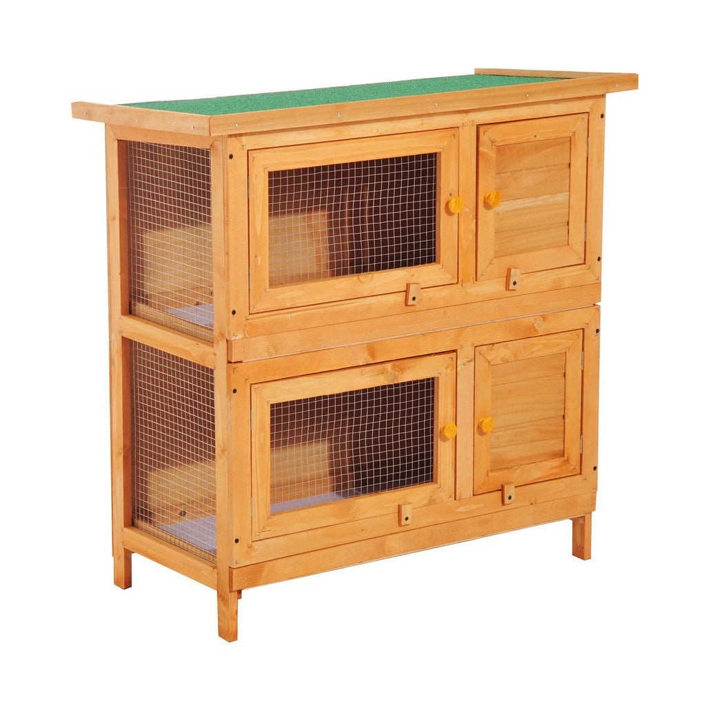 GABBIA A DUE PIANI PER CONIGLI, CONIGLIERA DA ESTERNO IN LEGNO DI ABETE, 90X45X90 CM, LEGNO E VERDE