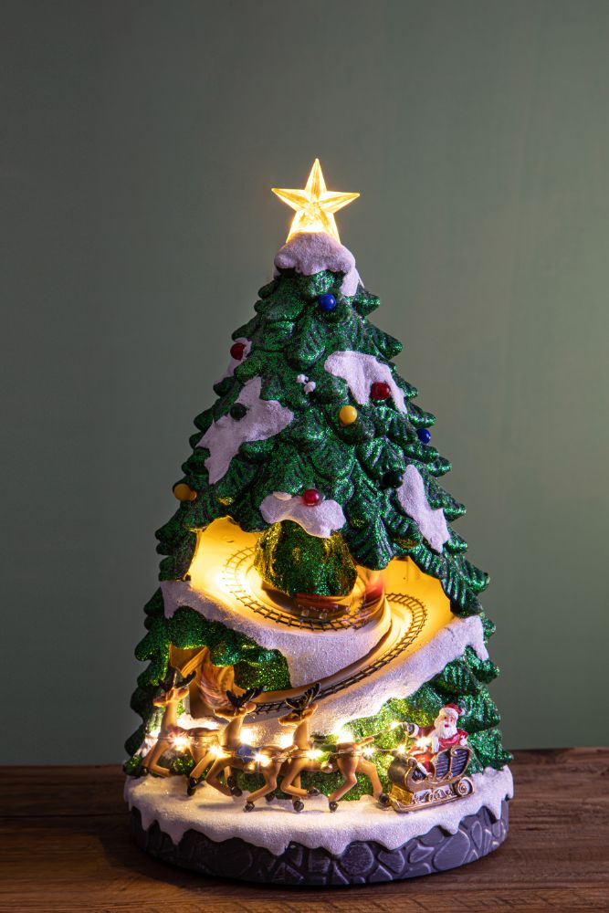 Villaggio Natalizio Abete e Babbo Natale 42 cm con Luci Musica e Movimento
