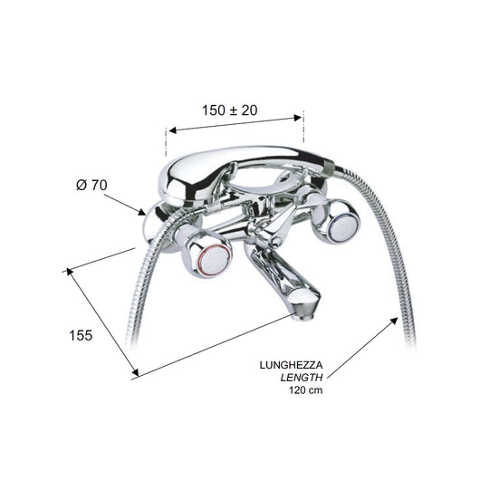 Rubinetto vasca esterno con doccia - serie 1000-2000
