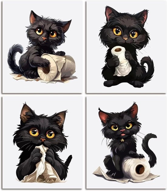 Decale per Coperchio di Vasca da Bagno - Sticker di Gatto divertente - Disegno di Gatto Nero - Decali Autoadesivi acqua-resistenti 4 stili