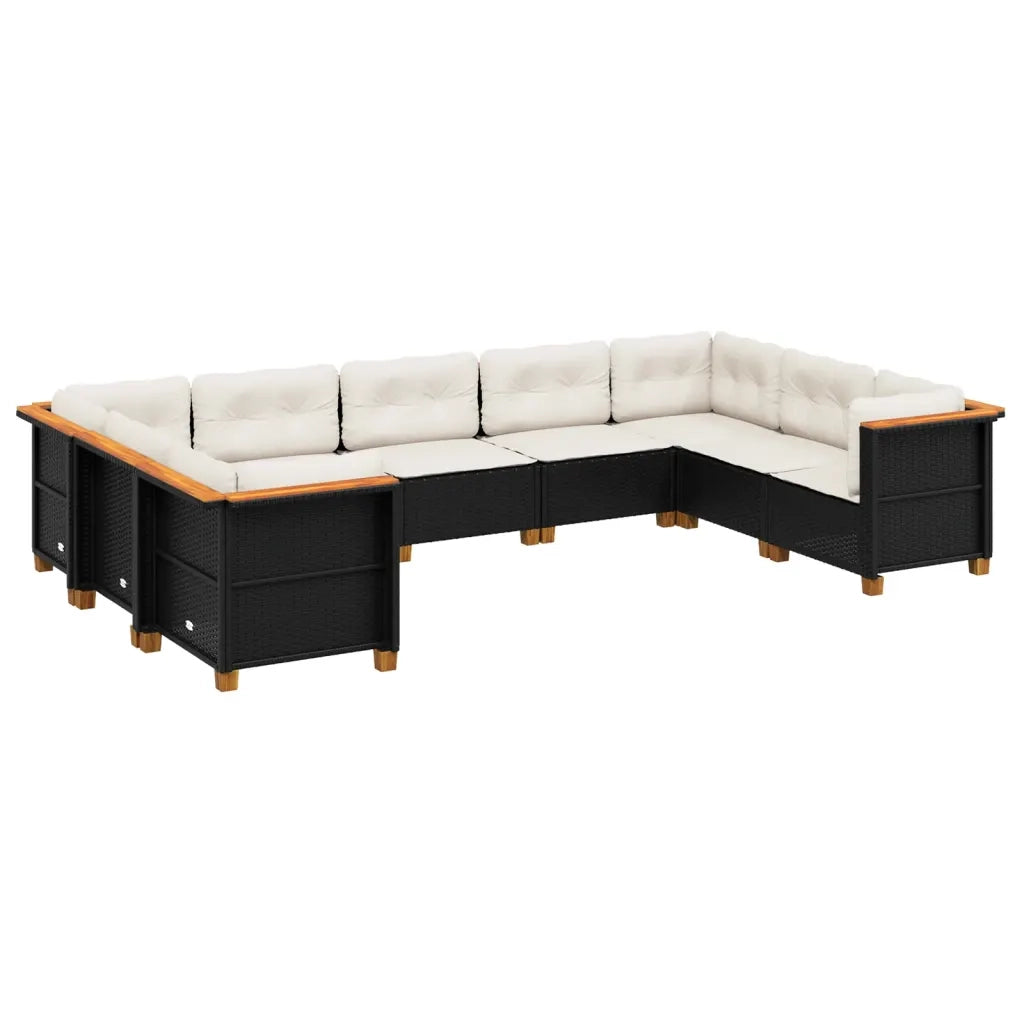 Set Divani da Giardino 9 pz con Cuscini Nero in Polyrattan 3261977