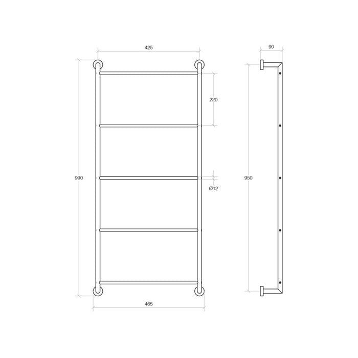 Lineabeta - Scaletta Porta asciugamani a muro Baketo in ottone verniciato nero
