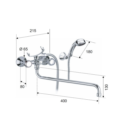 Rubinetto vasca esterno con doccia e canna lunga - serie 1000-2000
