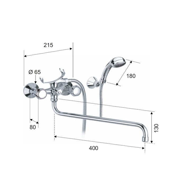 Rubinetto vasca esterno con doccia e canna lunga - serie 1000-2000