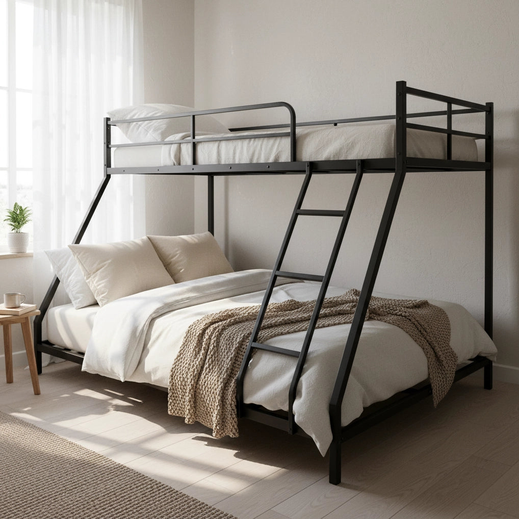 Letto a castello in metallo nero salvaspazio con 2 posti letto 200x140x137 cm