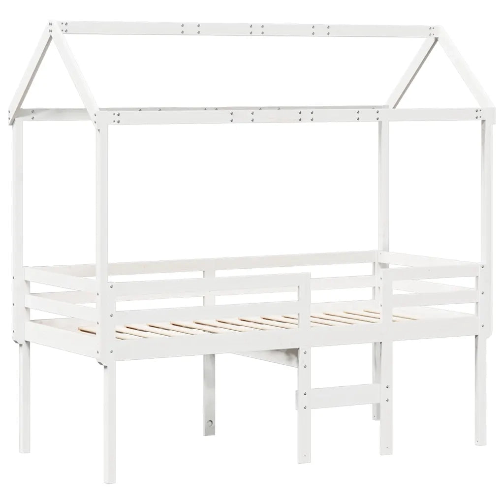 Letto a Soppalco con Tetto Bianco 80x200 cm in Legno di Pino