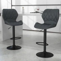 Set di 2 Sgabelli da Bar Alti in Finta Pelle con Altezza Regolabile, Sgabelli Cucina Girevoli con Schienale e Poggiapiedi, 46.5x49.5x92-113cm Grigio