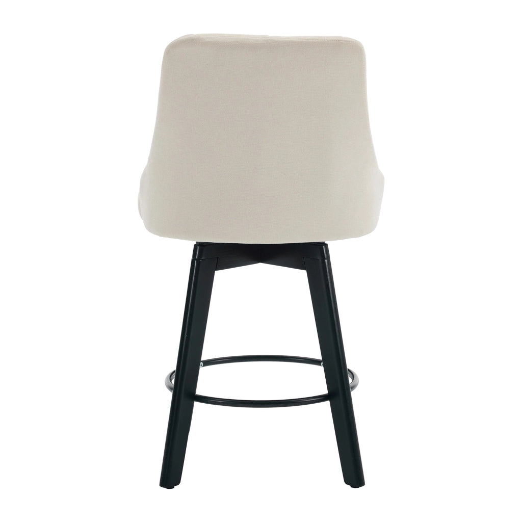 Sgabello da bar girevole 360° in ciniglia beige con schienale imbottito e poggiapiedi