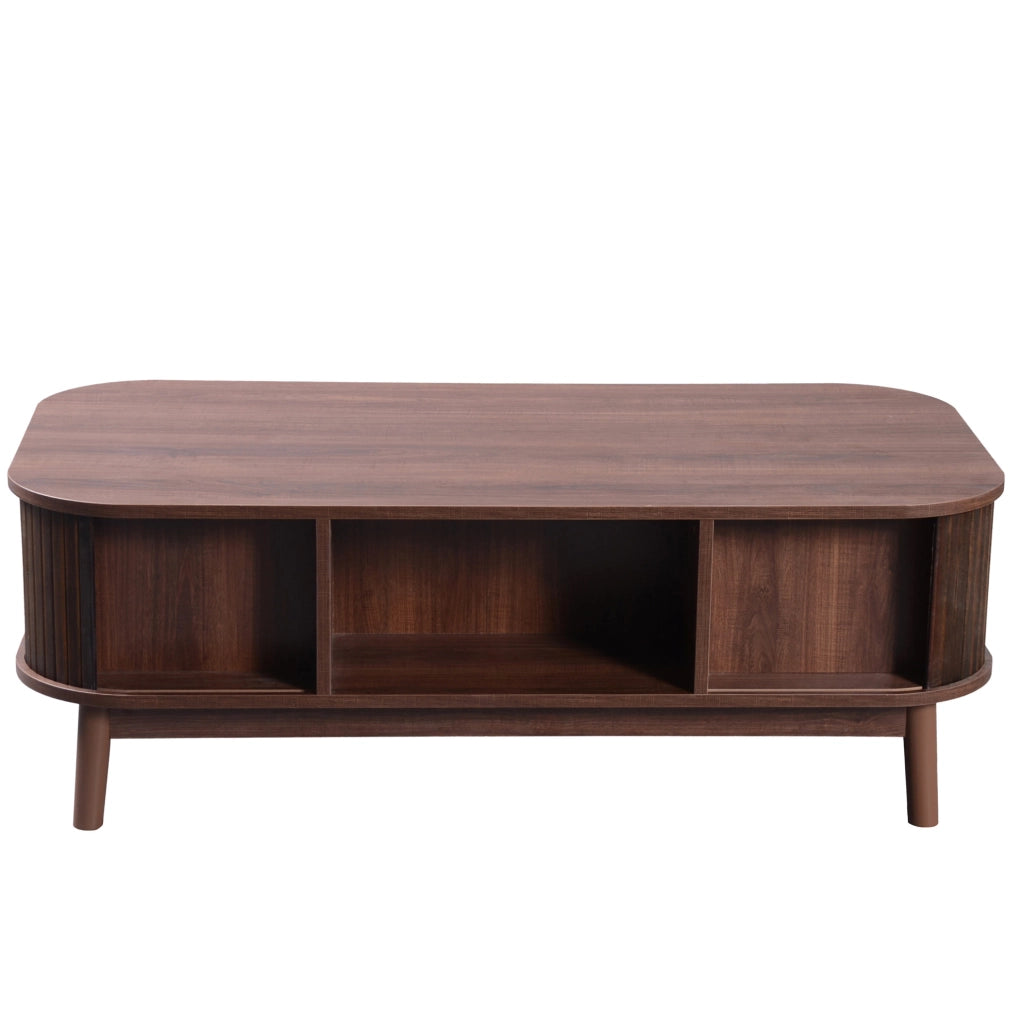 Tavolino da caffè 110 cm con rattan, ante scorrevoli e cassetti
