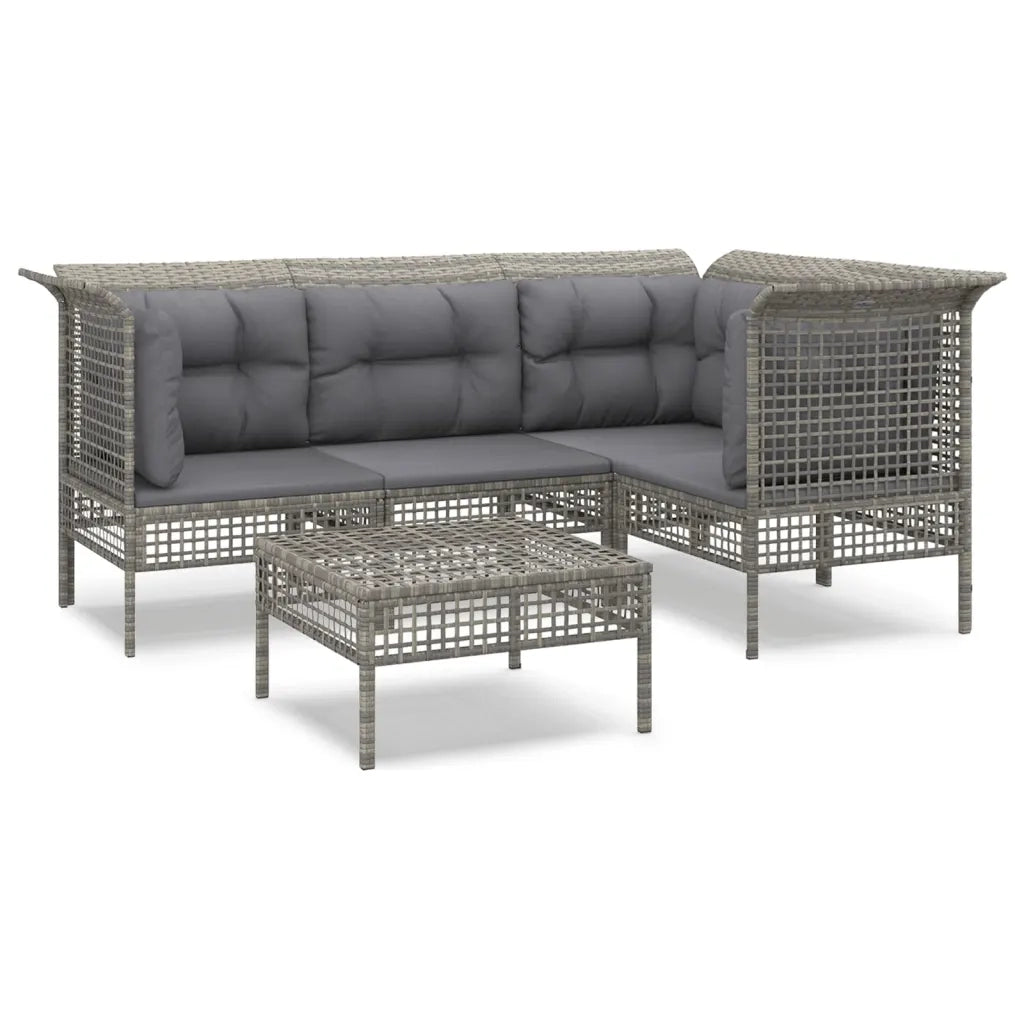 Set Divani da Giardino 5 pz con Cuscini in Polyrattan Grigio 3187506