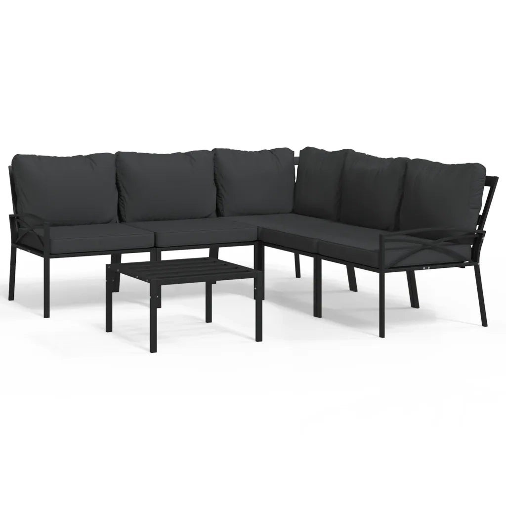 Set Salotto da Giardino 6pz con Cuscini Grigi in Acciaio 3187952