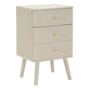 Comodino Shy a 3 cassetti in legno bianco e dettagli oro
