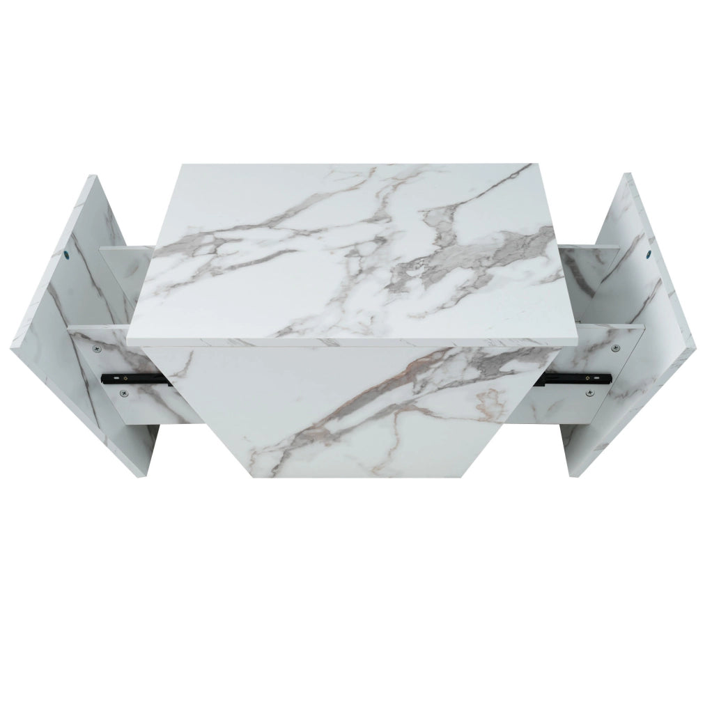 Tavolino da caffè trapezoidale con 2 cassetti 70x70x37 cm MDF bianco