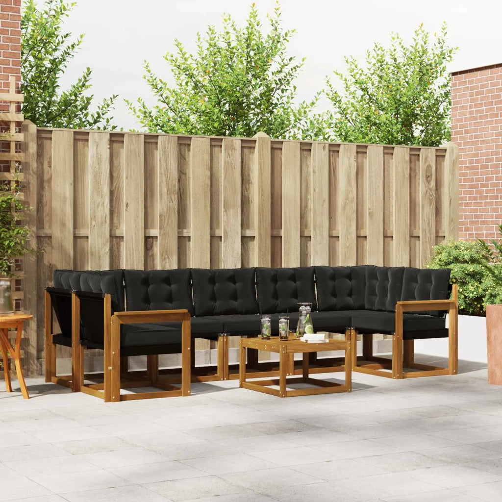 Set di divani da esterno con cuscino 8 pcs Naturale e Nero