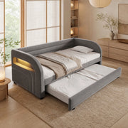Letto imbottito 90x200 cm con letto estraibile e LED