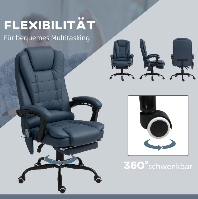 Poltrona da ufficio massaggiante blu con poggiapiedi