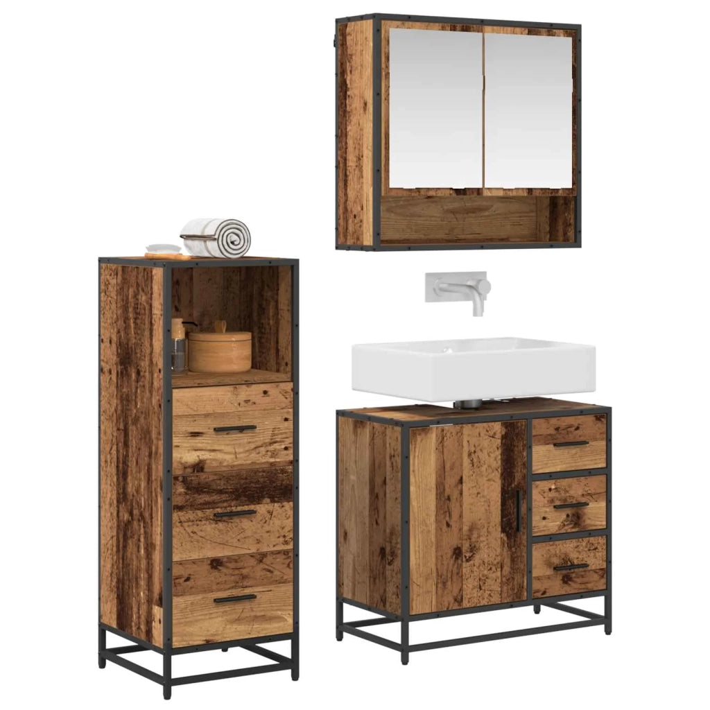Set di mobili per il bagno con cassetto 3 pcs Legno vecchio 3402332