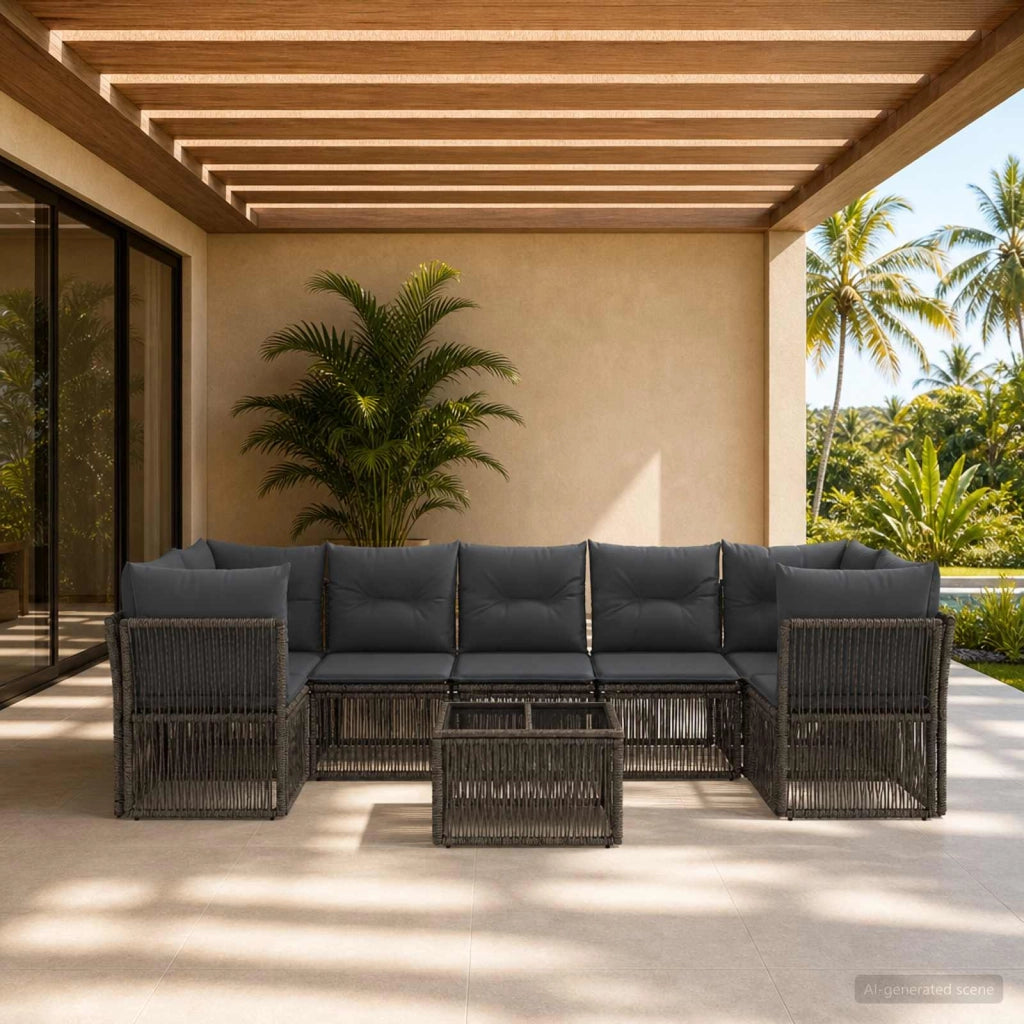 Set Divano da Giardino 8 pz Grigio polyrattan 3434141
