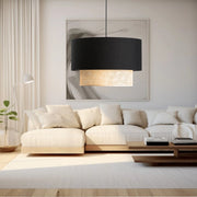 Lampada a Sospensione 'Loughborough' Lampada da Soffitto con Paralume a Doppio Cilindro Lampadario con Abat-jour in Tessuto - Nero / Giallo - lux.pro