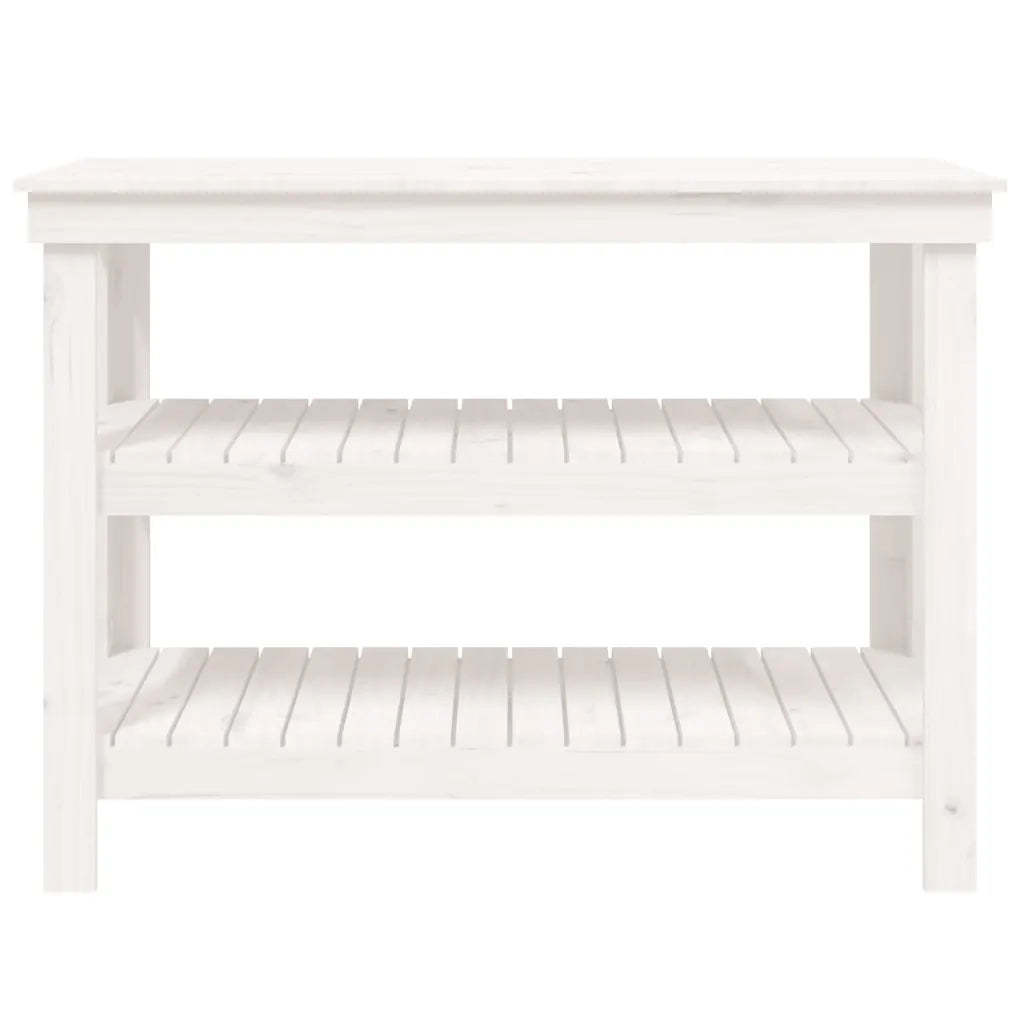 Banco da Lavoro Bianco 110,5x50x80 cm in Legno Massello di Pino 823645