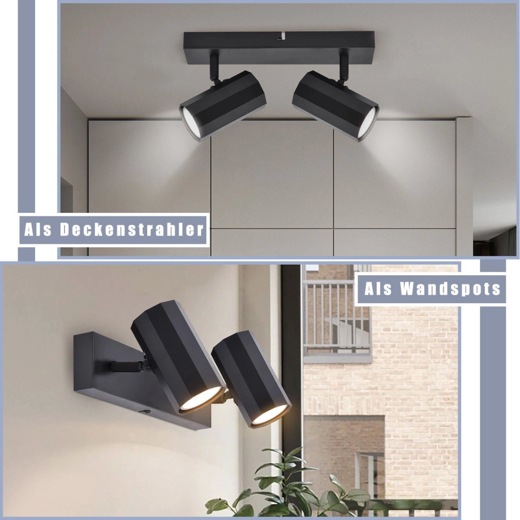 ZMH Faretto da soffitto neri retrò 2 teste GU10 girevoli 350° metallo max 25W senza lampadina
