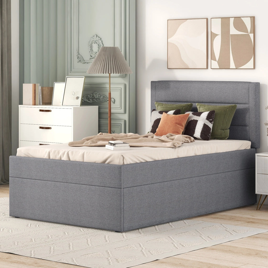 Letto imbottito 90x200 cm con contenitore e rete a doghe