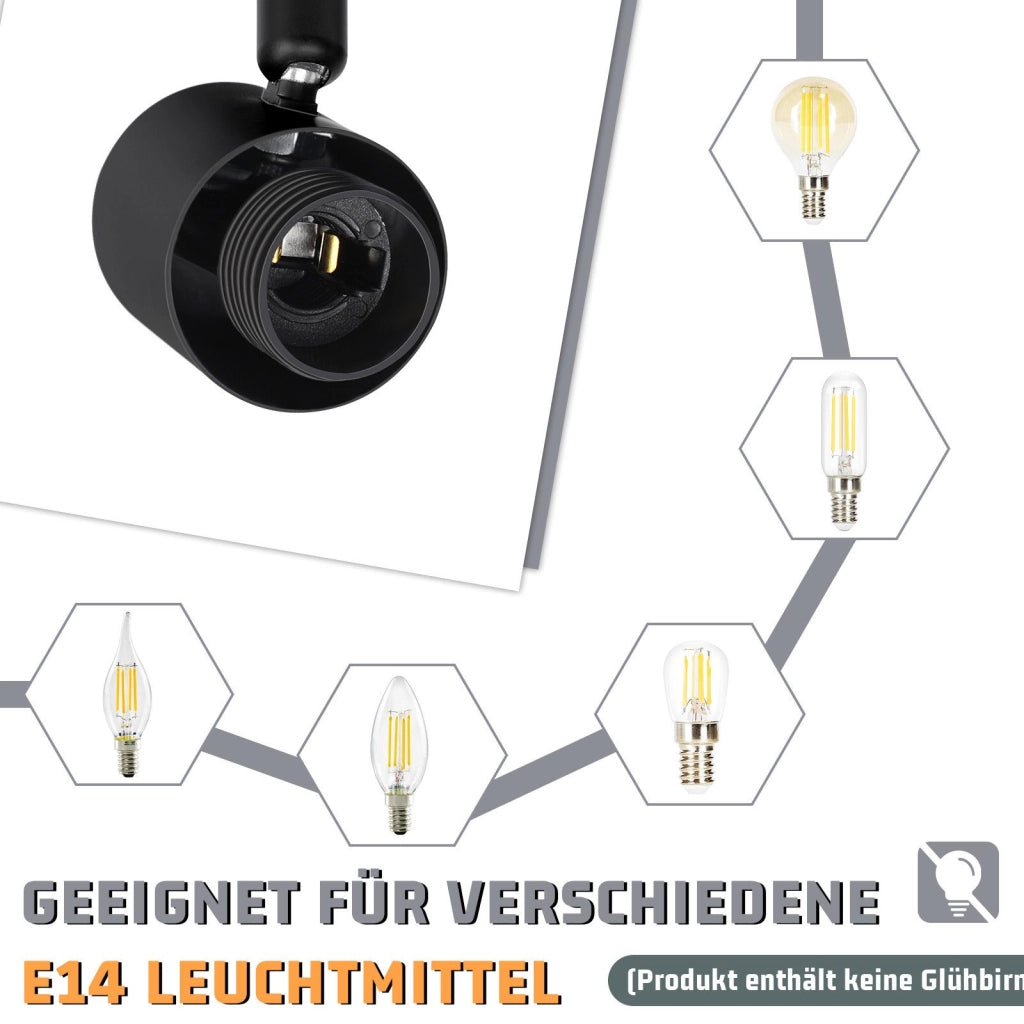 ZMH Faretto da soffitto a 3 luci Lampada da soffitto vintage in vetro nero E14 per soggiorno