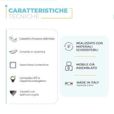 Mobile bagno sospeso 100 cm grigio cemento con lavabo e specchio contenitore Master