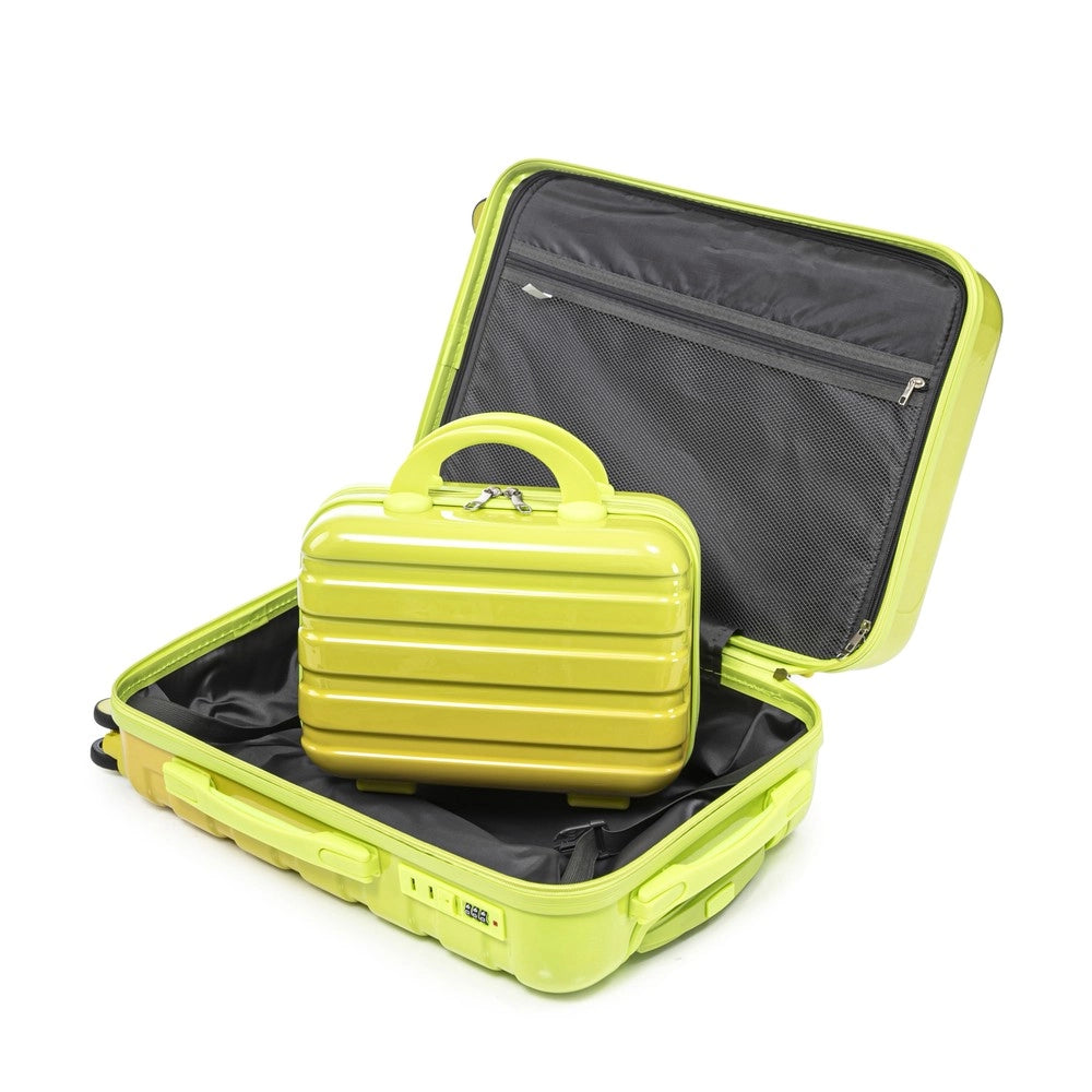 Set di 2 valigie spinner per PC con lucchetto a combinazione e beauty case 14'' ¨C Minimal ¨C verde, 14''/20''