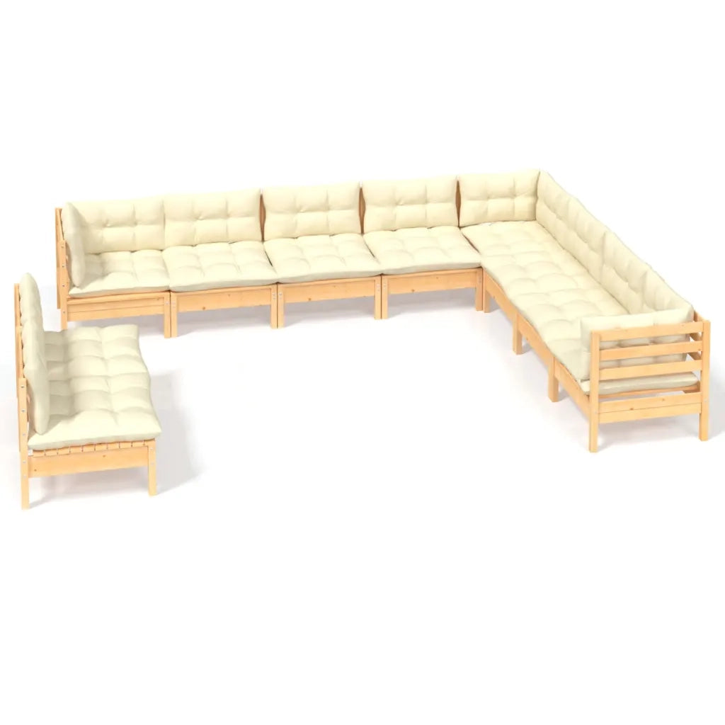 Set Divani da Giardino 10 pz con Cuscini Crema Massello di Pino 3096839