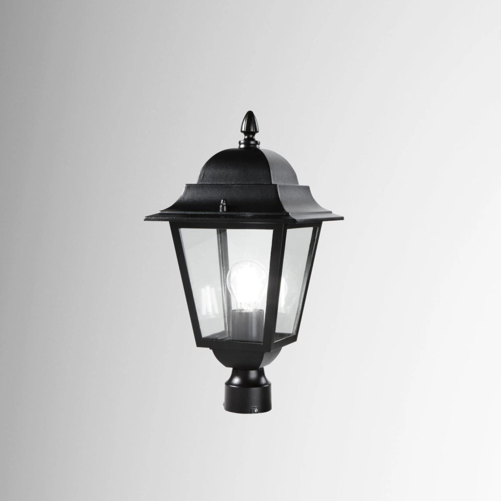 TESTA PALO LANTERNA ROMA NERA CON CASSA DI CONNESSIONE IP44 1 LUCE ATTACCO E27 21,5X41,5CM