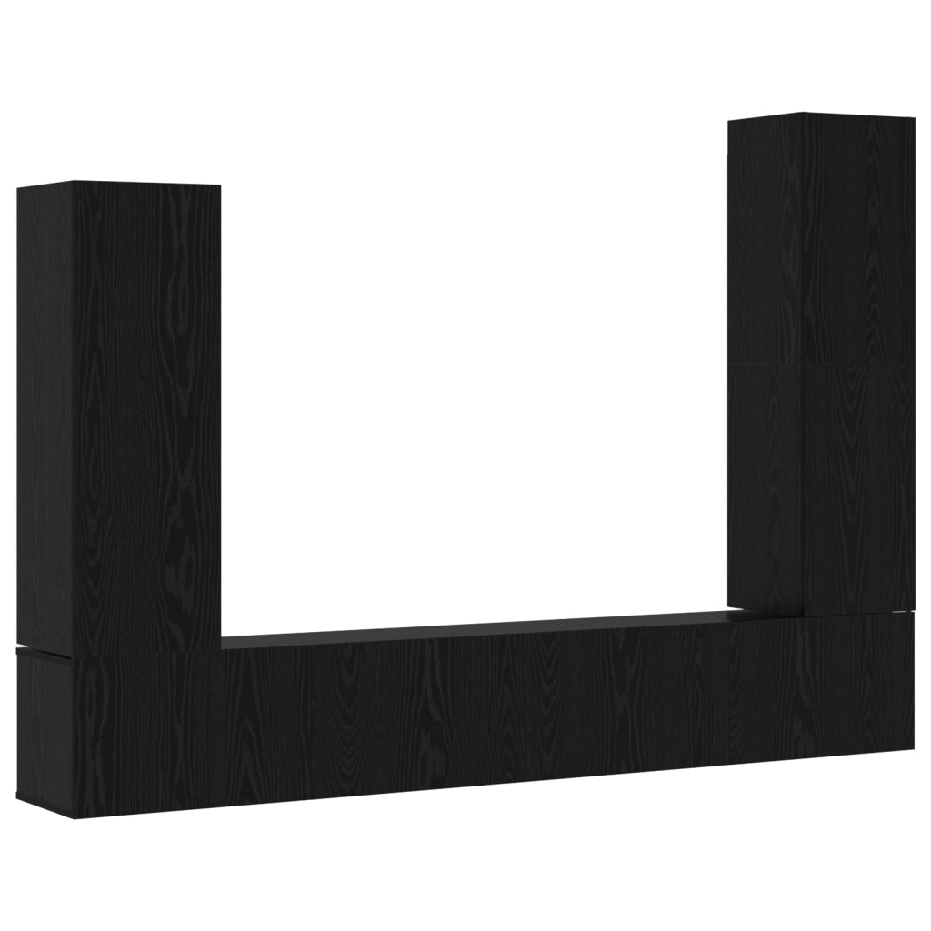 Set Armadi TV 4 Pezzi Montato a Muro Rovere Nero Legno Ingegnerizzato