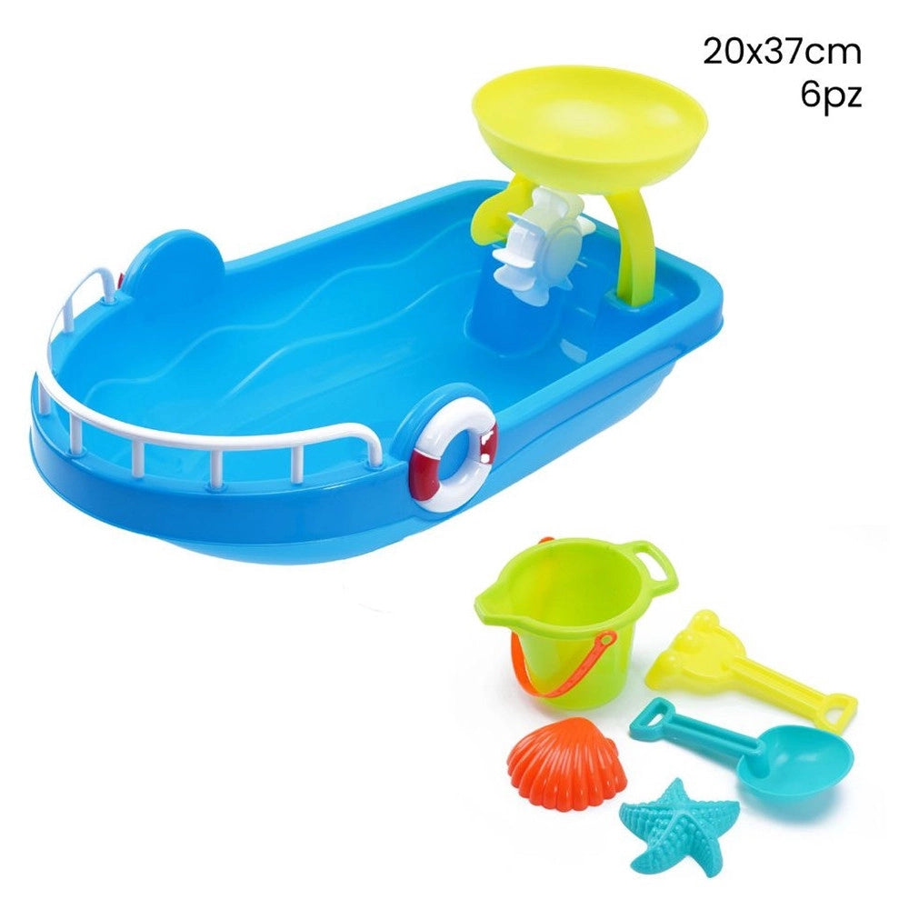 Trade Shop - Set 6 Pz Barca Con Accessori Mare Spiaggia Giocattoli Per Bambini Estate 20x37cm 258261 -