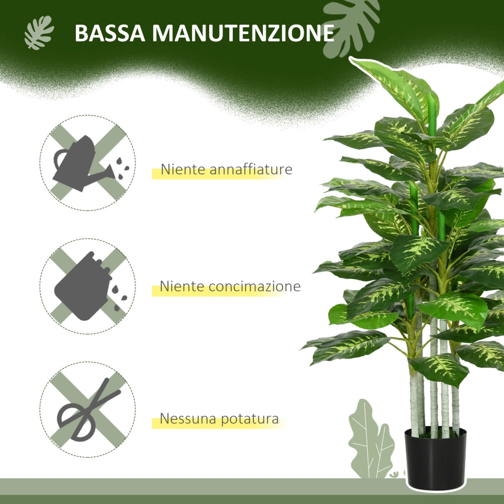 Pianta Artificiale Decorativa Alta 120 cm con Vaso Nero per Interni ed Esterni