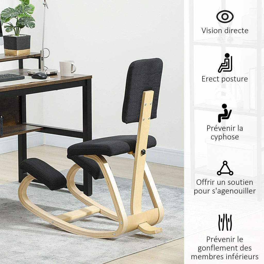 Sedia ergonomica inginocchiatoio ¨C Xylo ¨C Legno con schienale e dondolo, nero