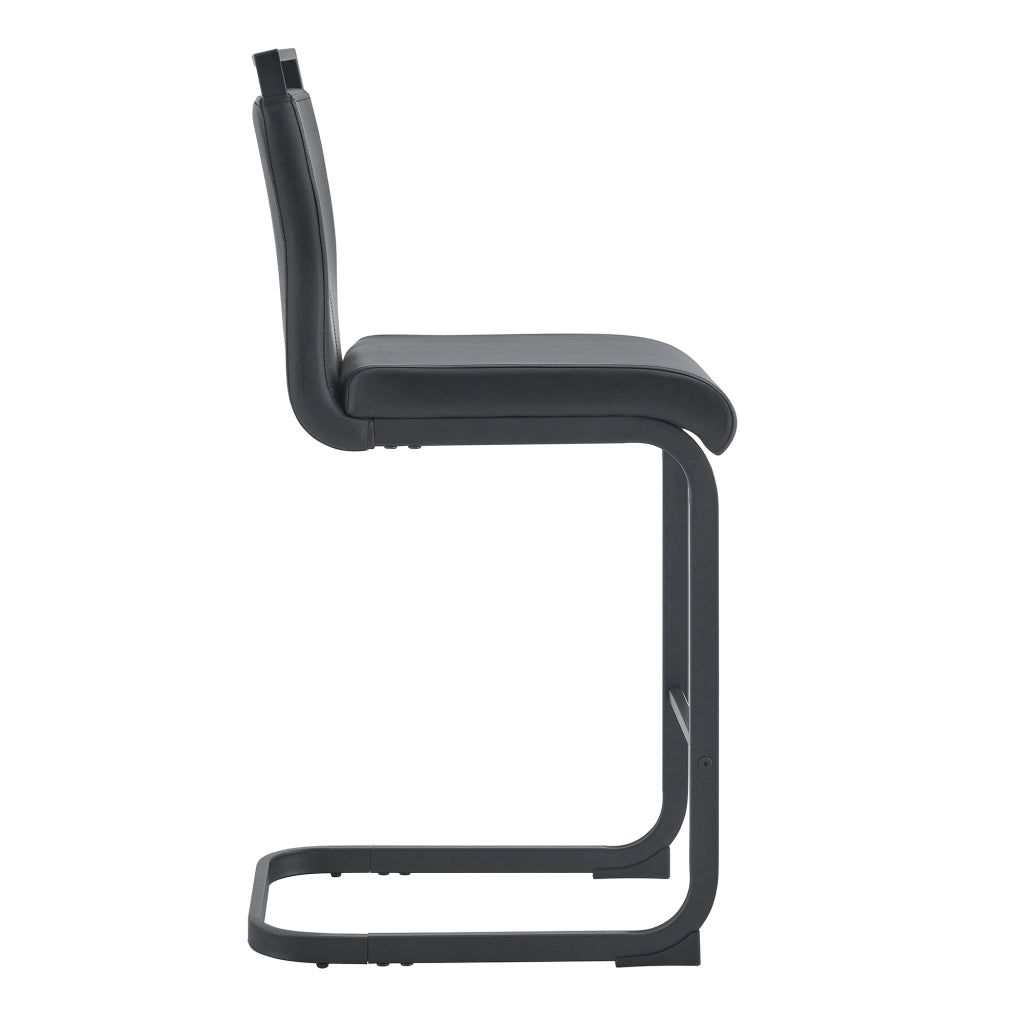 Sgabello da bar Set di 2 con poggiapiedi e schienale in pelle PU, gambe in metallo nero, Nero