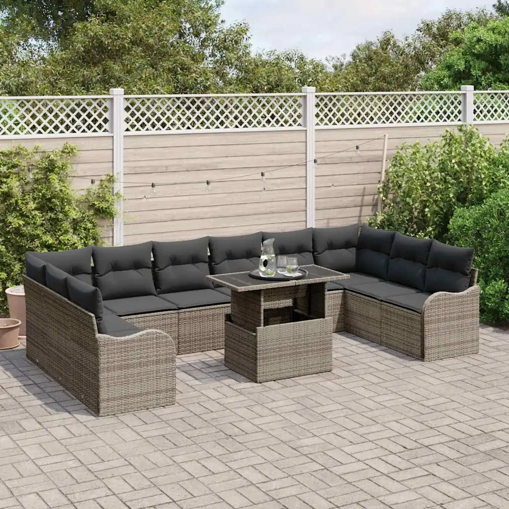 Set Divano da Giardino 11 pcs Grigio Rattan in Polipropilene
