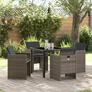 Set da Pranzo per Giardino con cuscino 5 pcs Grigio polyrattan