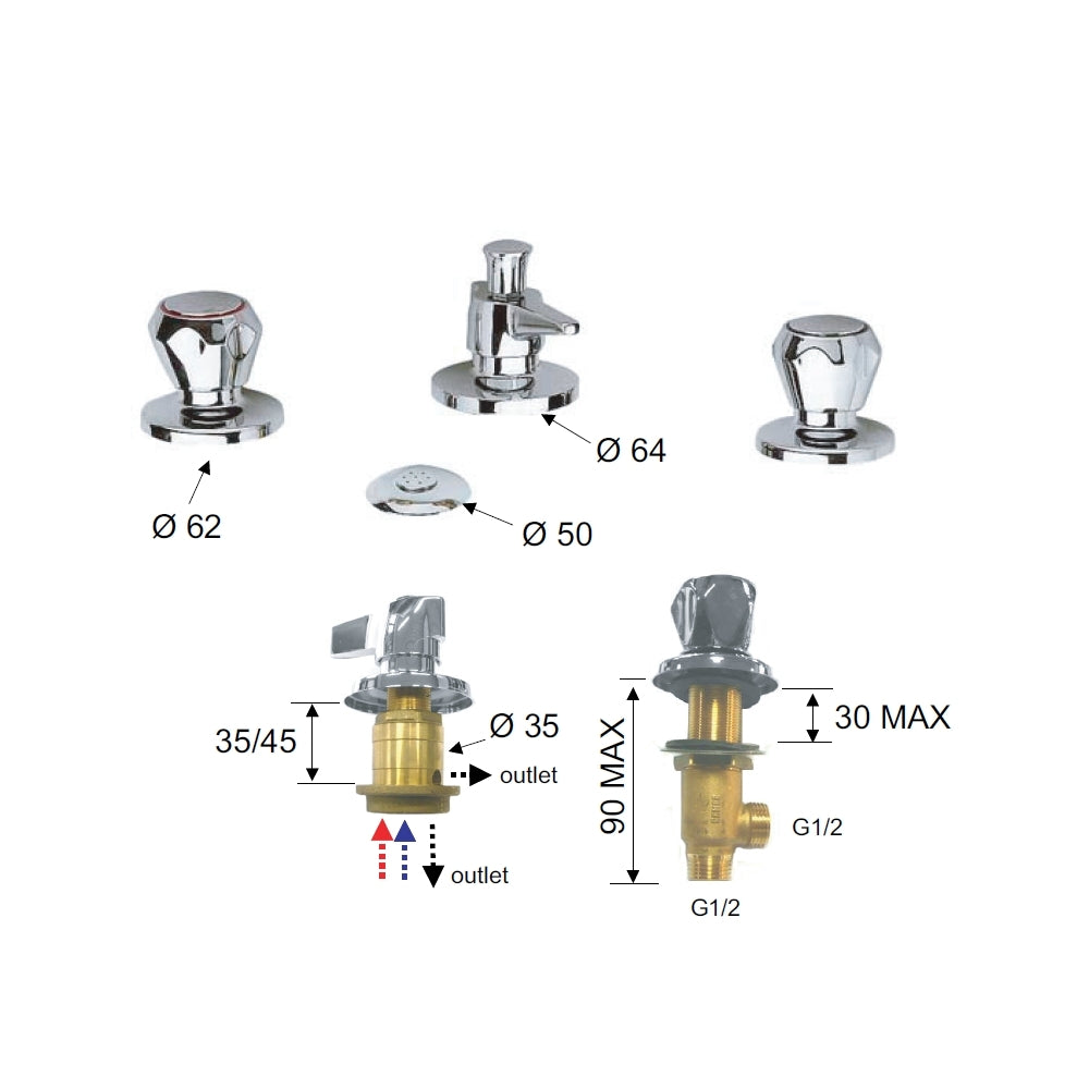 Rubinetto bidet con doccia e scarico - serie 1000-2000