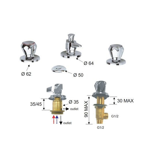 Rubinetto bidet con doccia e scarico - serie 1000-2000