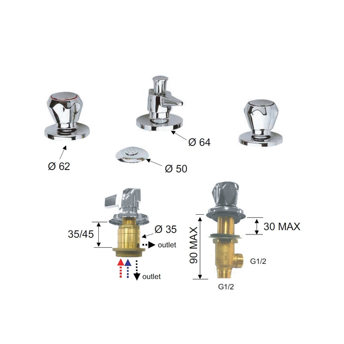 Rubinetto bidet con doccia e scarico - serie 1000-2000
