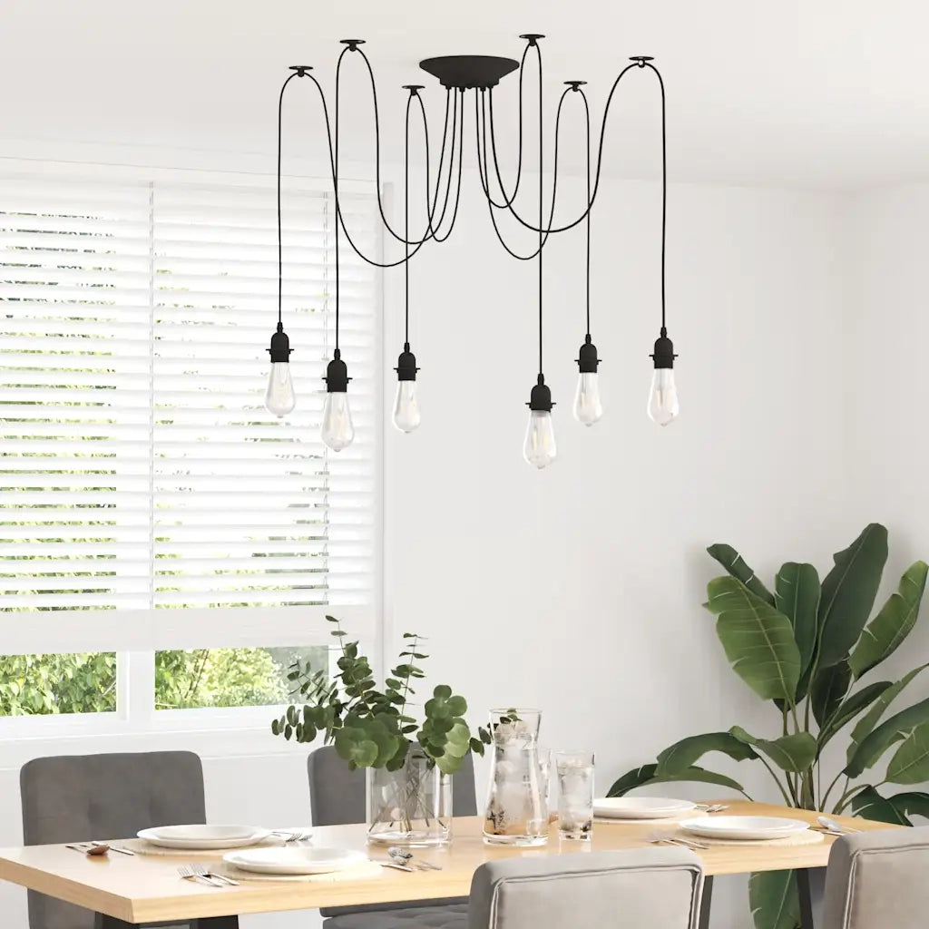 Lampada a Sospensione con 6 Portalampada E27 in Metallo Nero CFW6439386