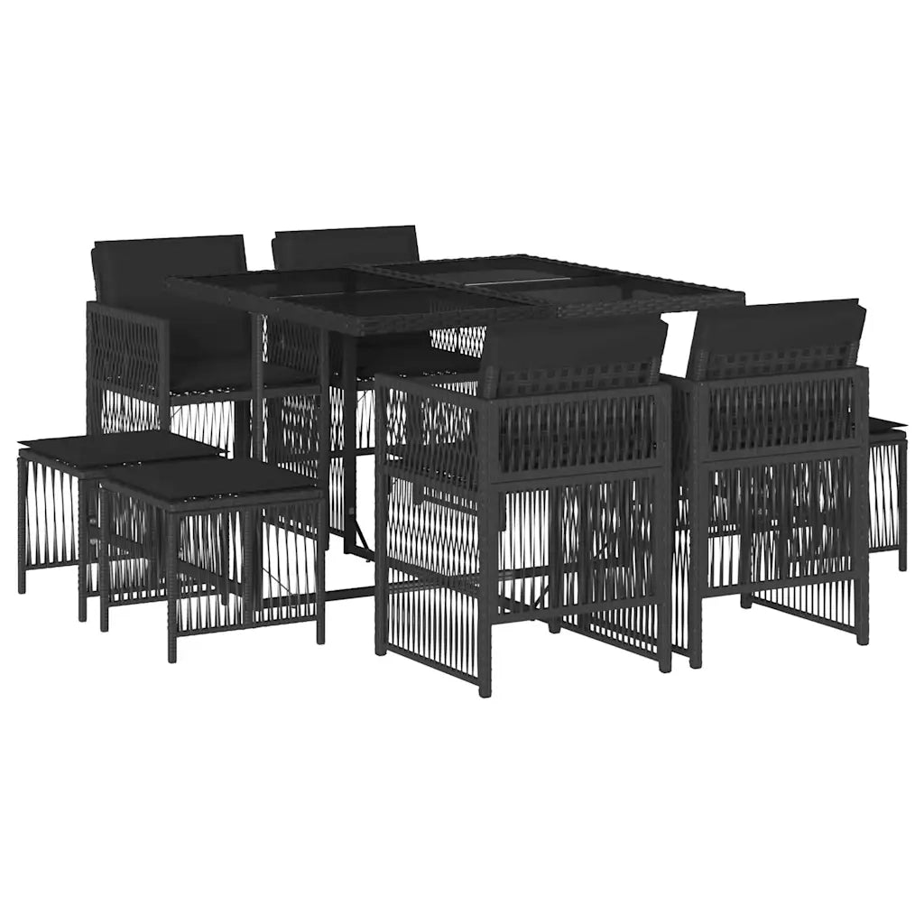 Set da Pranzo da Giardino 9 pz | Set Salotto da Giardino con Cuscini Nero in Polyrattan