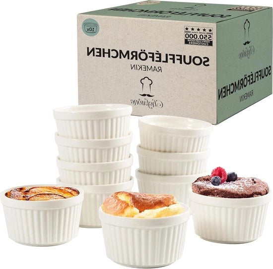 Set di 10 piatti a crema brûlée in ceramica - Mini forni a riscaldamento rapido - 200 ml - Bianco