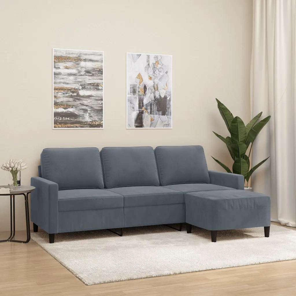 Divano | Divano da soggiorno | Sofa a 3 Posti con Poggiapiedi Grigio Scuro 180 cm in Velluto