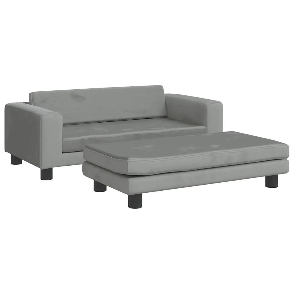 Divano Bambini Poggiapiedi-Sofa-Divanetto Bambini Grigio Chiaro 100x50x30 cm Velluto
